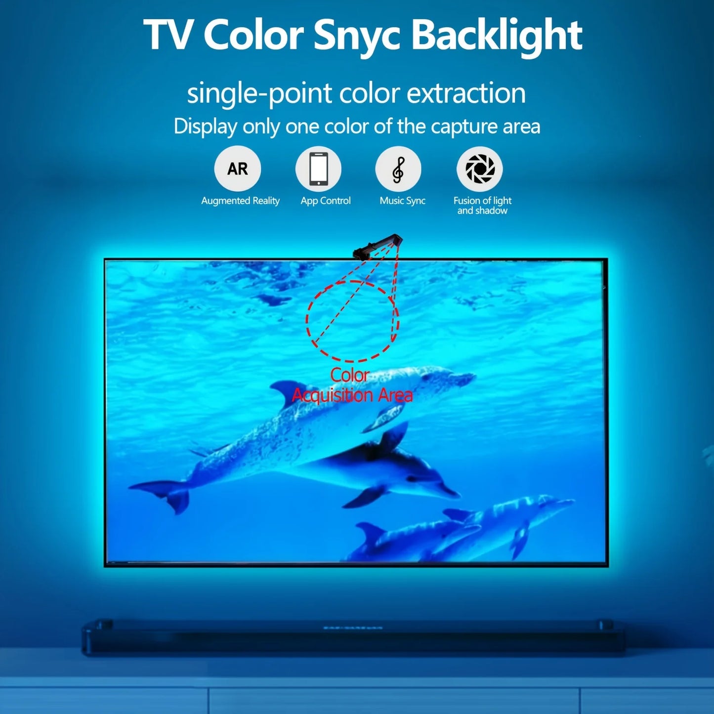 RGBIC TV Backlight Strip with AR Color Gamut Sensor App Control Can Capture Part of the Color on the Screen 16.4FT/65-85 TV