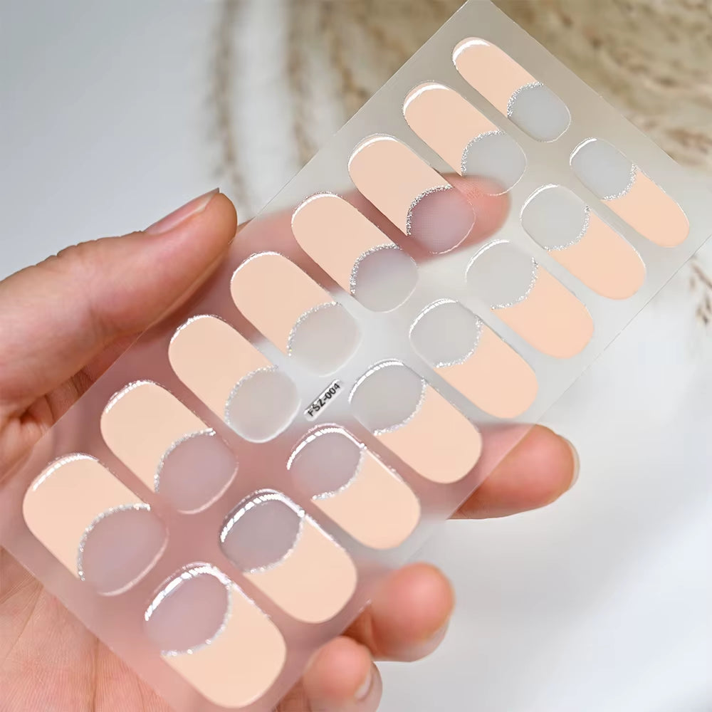 1Sheet 16Tips Green Semi Cure Gel Nail Strips Simple Cat Eye Glitter Polarized Full Nail Wrap UV Lamp Required Nail Gel Sticker