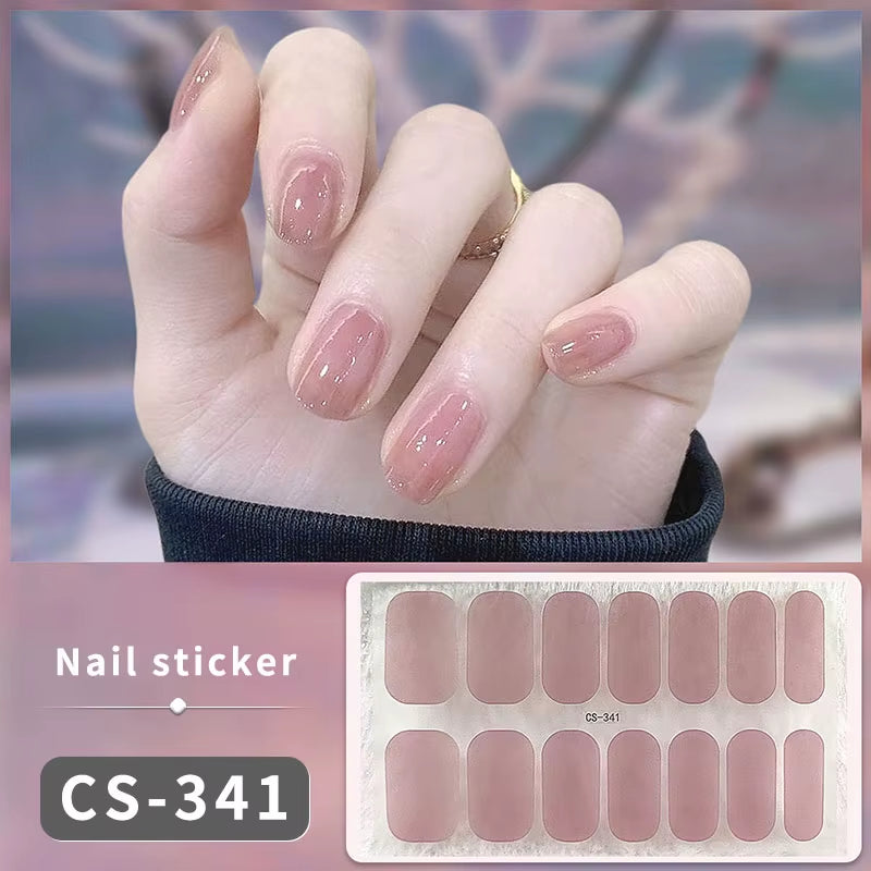 DIY Gel Nail Stickers Cured-Free Long-Lasting Solid Color Nail Strips Patch Slider Sticker Full Cover Decal Nail Manicure Patch