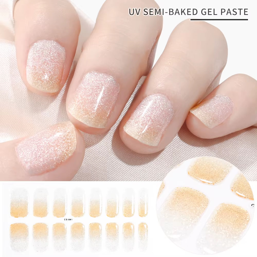 1Sheet Cured Gel Nail Strips Sticker Long-Lasting Nail Polish Strips Wraps Full Cover Gel Nail Art Stickers UV/LED Lamp Required