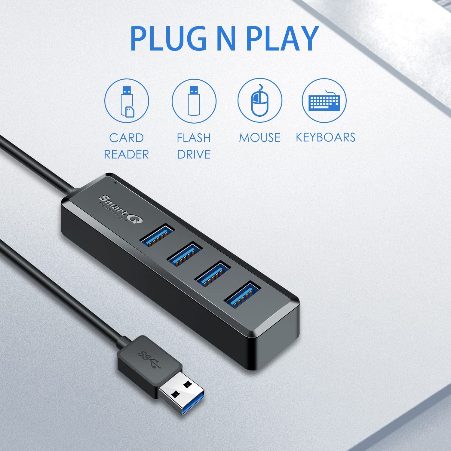 H302S USB 3.0 Hub, 4-Port USB Expander with 2Ft Long Cable, High-Speed Data Transfer, Compatible with Laptop, PC, Mac, Printer, External HDD