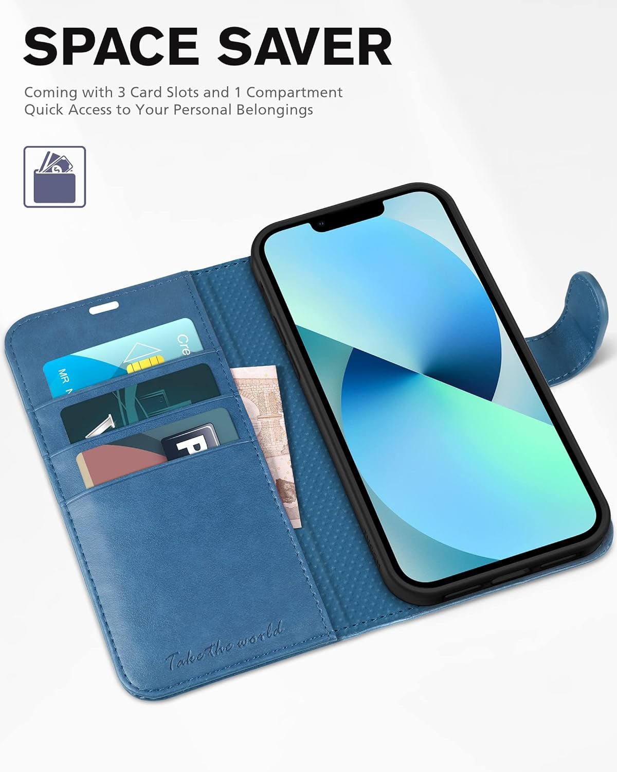 Wallet Case for Iphone 13 5G, RFID Blocking Card Slot Holder [TPU Interior Protective Case], Magnetic Folio PU Leather Stand Flip Cover Compatible with Iphone 13 6.1" 2021, Lake Blue