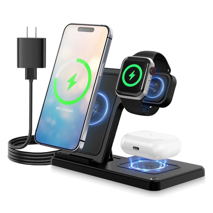 Wireless Charger, Magnetic Charging Stand Compatible with Iphone 16 15 14 13 12 11 Pro Max plus XS XR X 8, Charger for Apple Watch 9 8 7 6 5 4 3 2 SE, for Airpods 3 2 Pro, 3 in 1 Charging Station