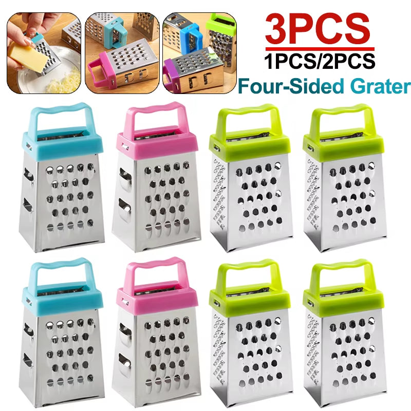 Stainless Steel Mini Four-Sided Grater Planer Non-Slip Handle Multifunctional Peel Cutter Fruit Ginger Garlic Grater Kitchen