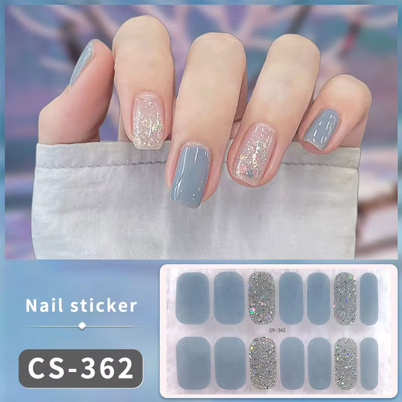 DIY Gel Nail Stickers Cured-Free Long-Lasting Solid Color Nail Strips Patch Slider Sticker Full Cover Decal Nail Manicure Patch