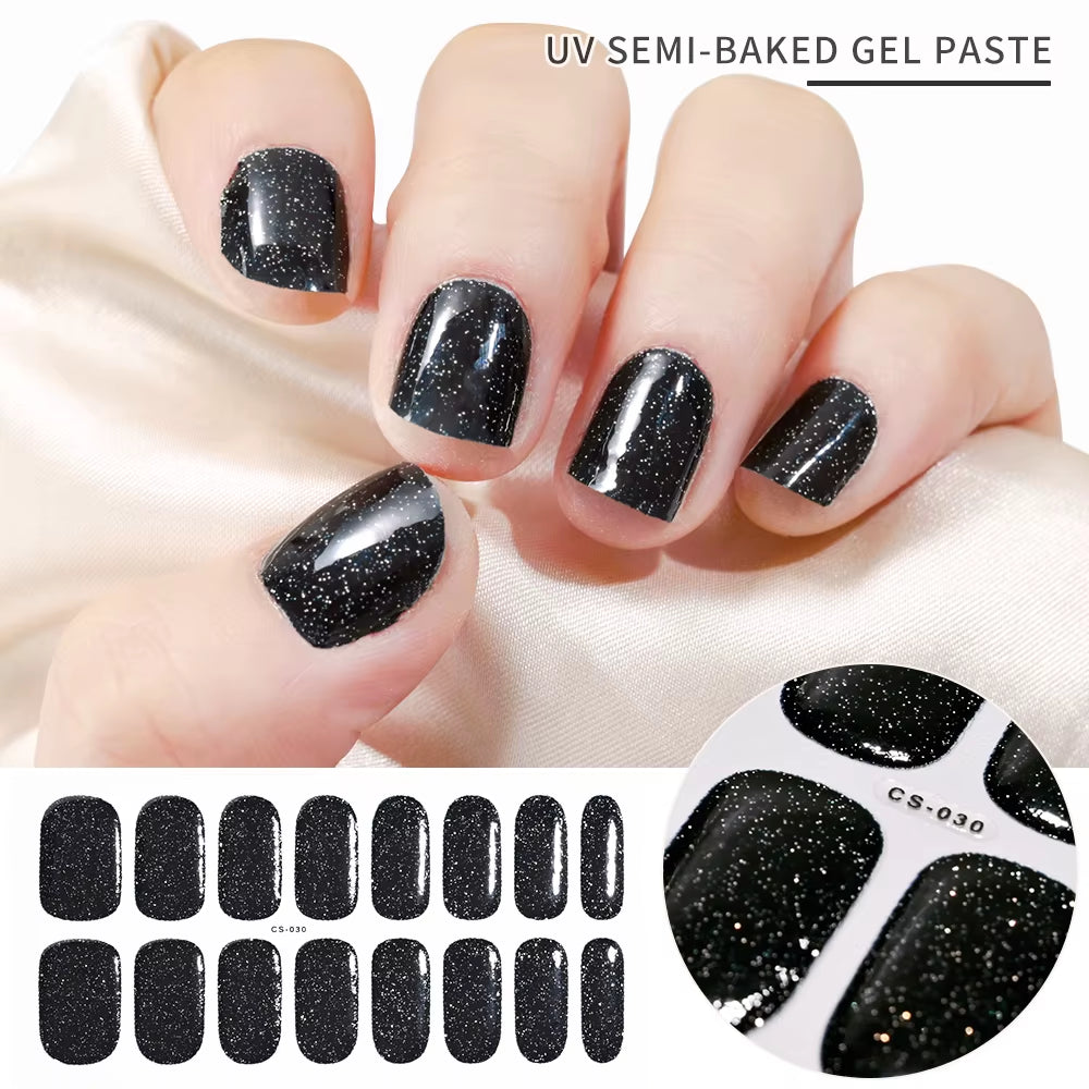 1Sheet Cured Gel Nail Strips Sticker Long-Lasting Nail Polish Strips Wraps Full Cover Gel Nail Art Stickers UV/LED Lamp Required