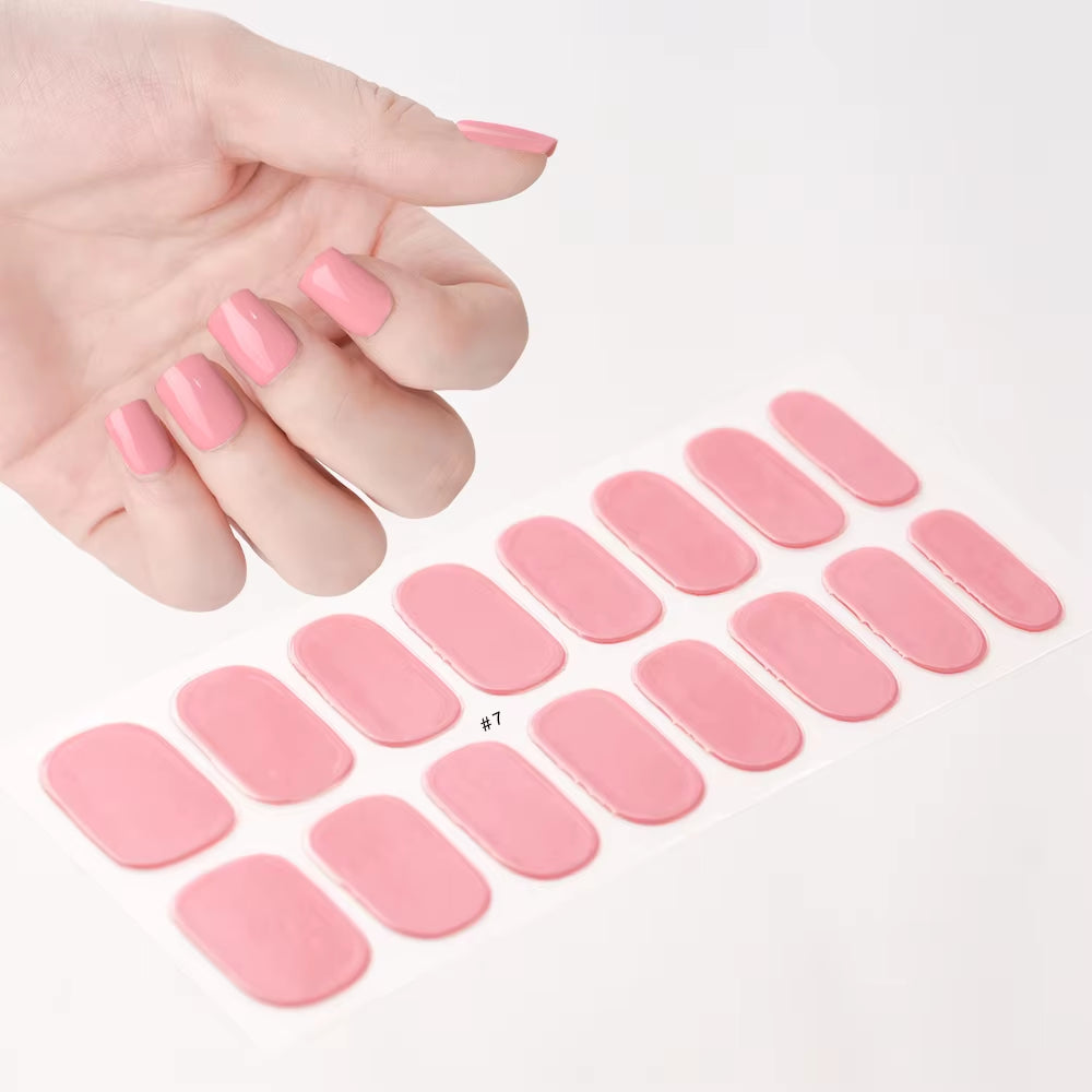1Sheet Cured Gel Nail Strips Sticker Long-Lasting Nail Polish Strips Wraps Full Cover Gel Nail Art Stickers UV/LED Lamp Required