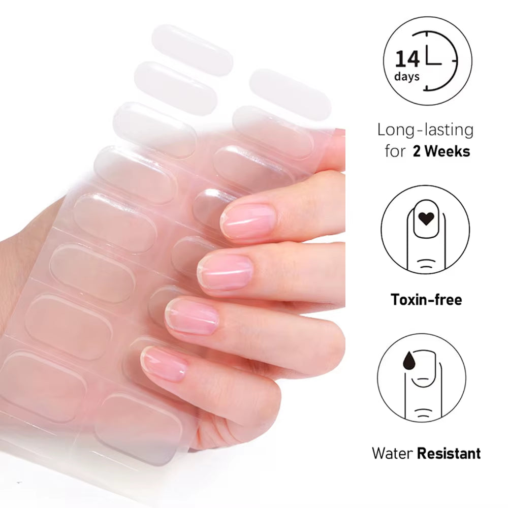 1Sheet Cured Gel Nail Strips Sticker Long-Lasting Nail Polish Strips Wraps Full Cover Gel Nail Art Stickers UV/LED Lamp Required