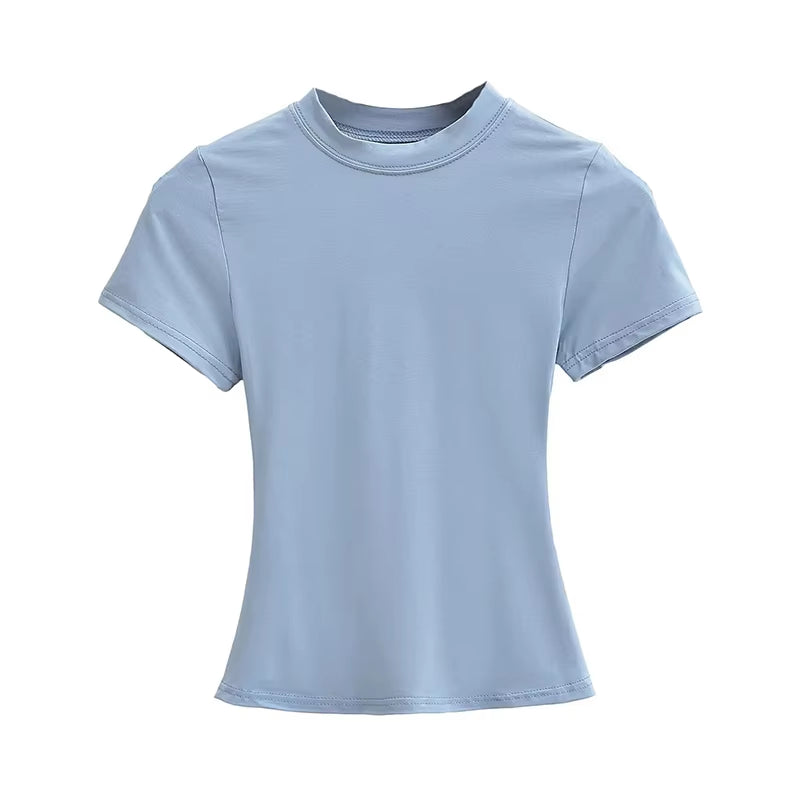 2025 New High Quality Casual T Shirt Sexy Slim Short Sleeves Fashion Trend Solid Women Clothing Y2K Tops