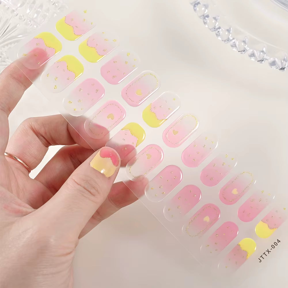 1Sheet Cured Gel Nail Strips Sticker Long-Lasting Nail Polish Strips Wraps Full Cover Gel Nail Art Stickers UV/LED Lamp Required