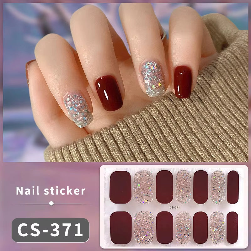 DIY Gel Nail Stickers Cured-Free Long-Lasting Solid Color Nail Strips Patch Slider Sticker Full Cover Decal Nail Manicure Patch