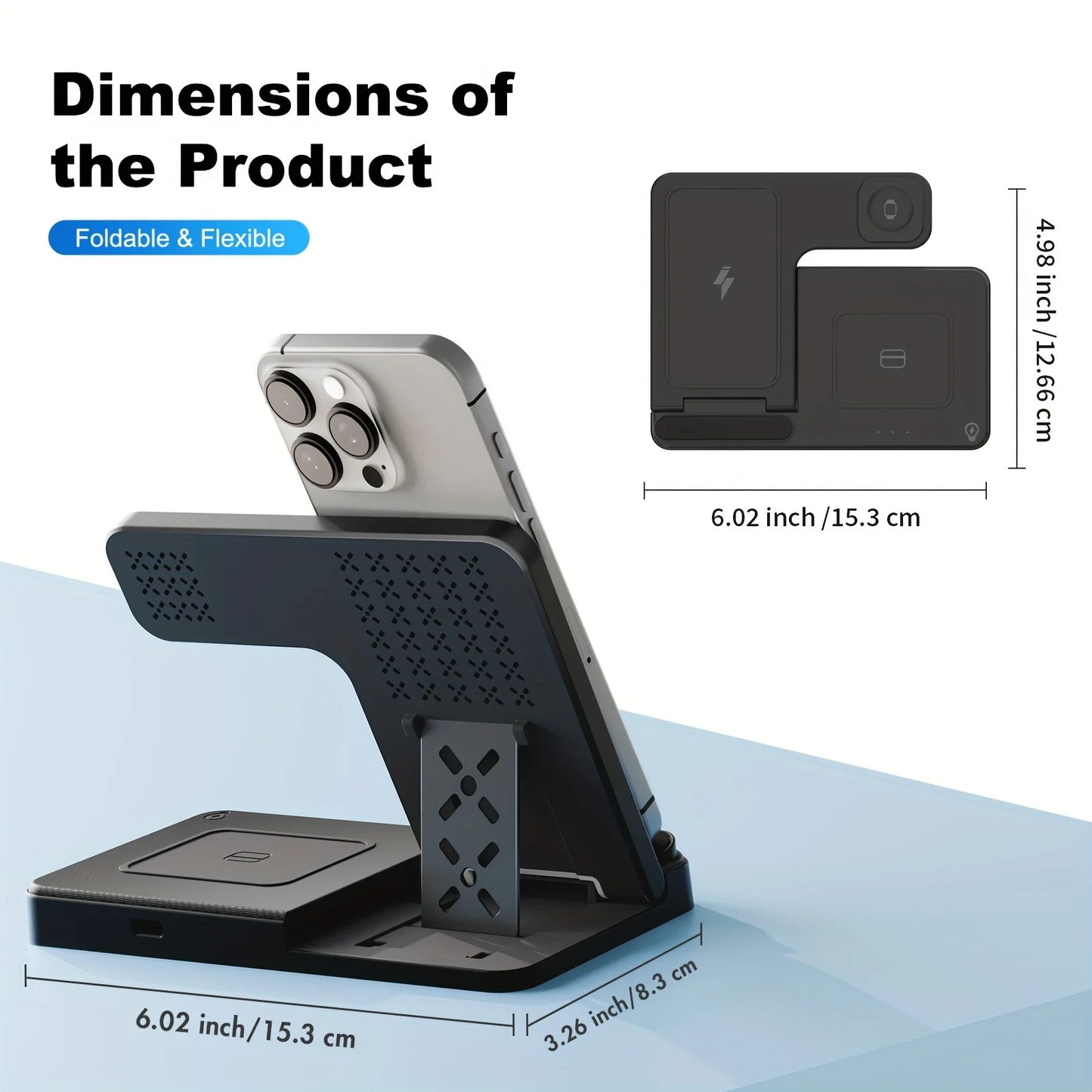 Wireless Charger, Magnetic Charging Stand Compatible with Iphone 16 15 14 13 12 11 Pro Max plus XS XR X 8, Charger for Apple Watch 9 8 7 6 5 4 3 2 SE, for Airpods 3 2 Pro, 3 in 1 Charging Station