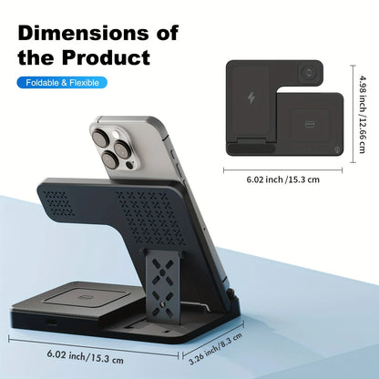 Wireless Charger, Magnetic Charging Stand Compatible with Iphone 16 15 14 13 12 11 Pro Max plus XS XR X 8, Charger for Apple Watch 9 8 7 6 5 4 3 2 SE, for Airpods 3 2 Pro, 3 in 1 Charging Station