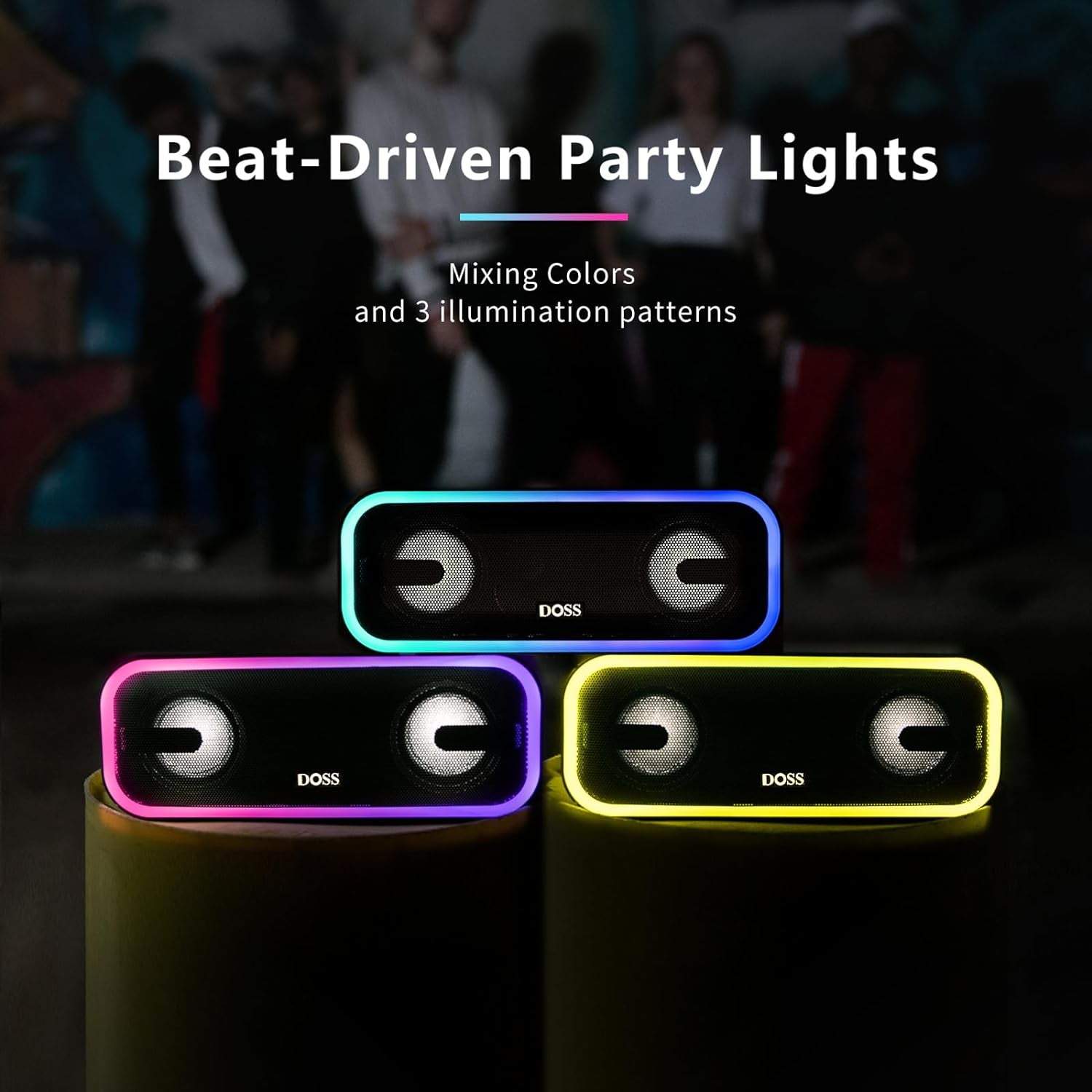 Soundbox Pro+ Bluetooth Speaker - 24W High-Performance Audio, Enhanced Bass, IPX6 Waterproof Rating, 15 Hours Playtime, Wireless Stereo Pairing, Multi-Colored LED Lights, 66 FT Range - Grey