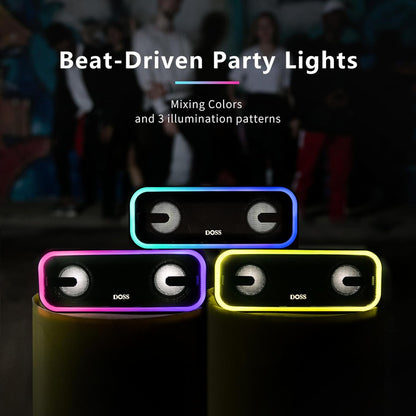 Soundbox Pro+ Bluetooth Speaker - 24W High-Performance Audio, Enhanced Bass, IPX6 Waterproof Rating, 15 Hours Playtime, Wireless Stereo Pairing, Multi-Colored LED Lights, 66 FT Range - Grey
