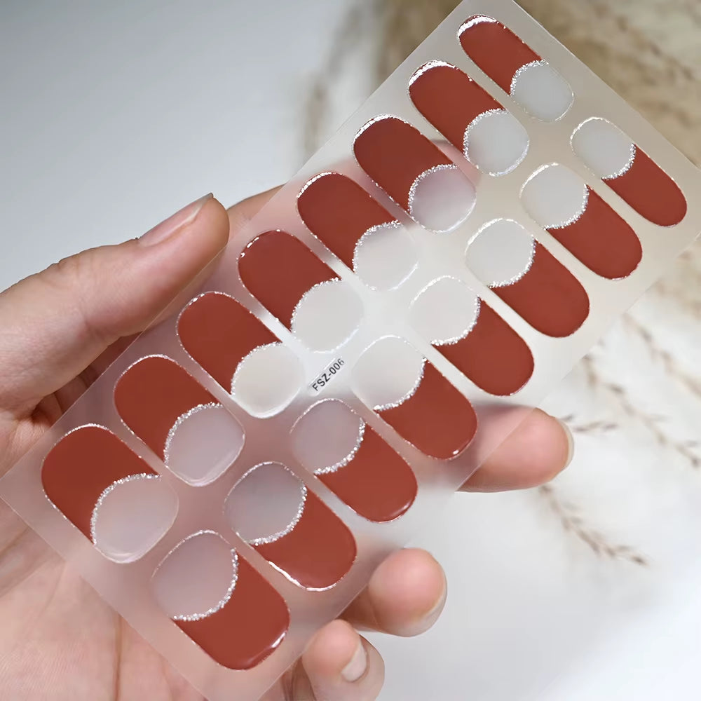 1Sheet 16Tips Green Semi Cure Gel Nail Strips Simple Cat Eye Glitter Polarized Full Nail Wrap UV Lamp Required Nail Gel Sticker