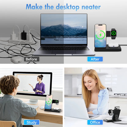 Wireless Charger, Magnetic Charging Stand Compatible with Iphone 16 15 14 13 12 11 Pro Max plus XS XR X 8, Charger for Apple Watch 9 8 7 6 5 4 3 2 SE, for Airpods 3 2 Pro, 3 in 1 Charging Station