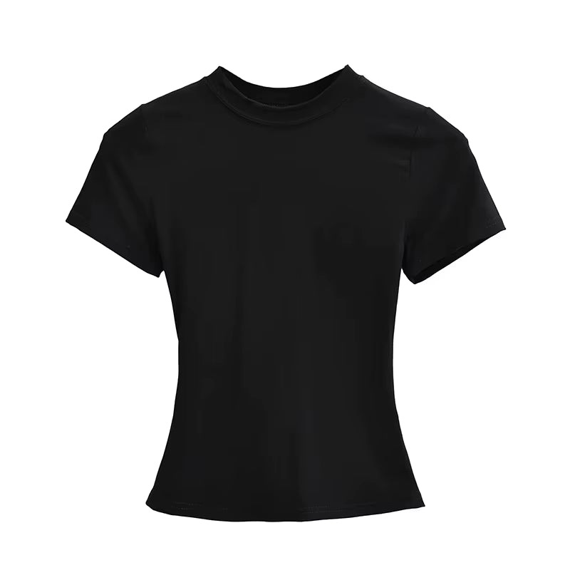 2025 New High Quality Casual T Shirt Sexy Slim Short Sleeves Fashion Trend Solid Women Clothing Y2K Tops