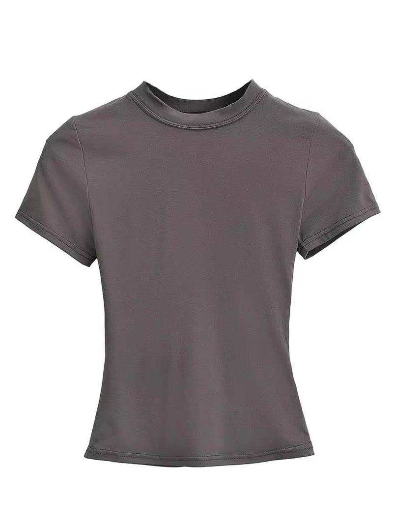 2025 New High Quality Casual T Shirt Sexy Slim Short Sleeves Fashion Trend Solid Women Clothing Y2K Tops