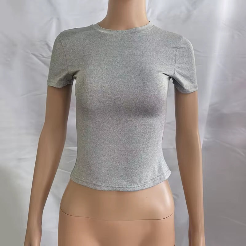 2025 New High Quality Casual T Shirt Sexy Slim Short Sleeves Fashion Trend Solid Women Clothing Y2K Tops