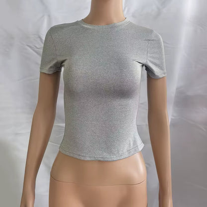 2025 New High Quality Casual T Shirt Sexy Slim Short Sleeves Fashion Trend Solid Women Clothing Y2K Tops
