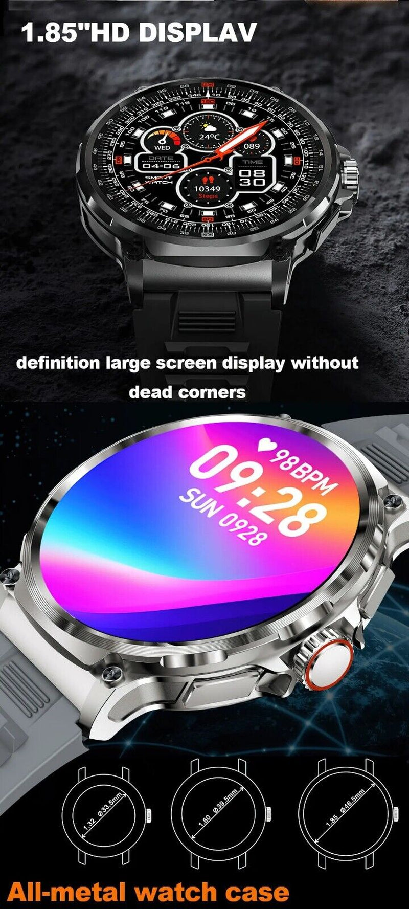 1.85" Ultra HD Smartwatch GPS Bluetooth Call Health Monitoring Watch Gym Gift