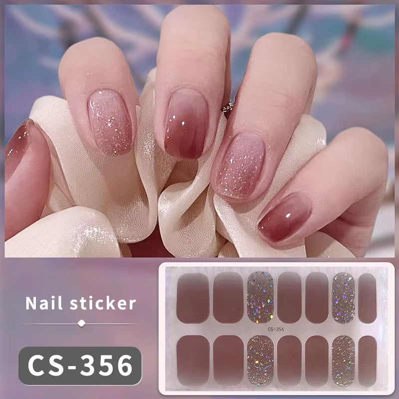 DIY Gel Nail Stickers Cured-Free Long-Lasting Solid Color Nail Strips Patch Slider Sticker Full Cover Decal Nail Manicure Patch