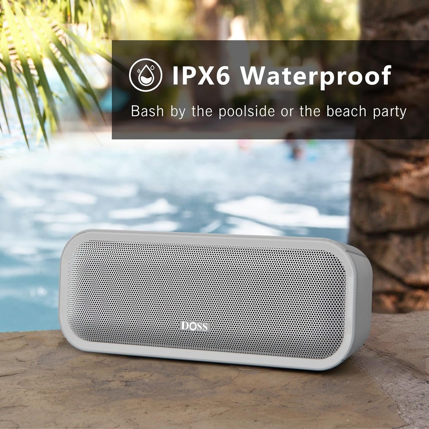 Soundbox Pro+ Bluetooth Speaker - 24W High-Performance Audio, Enhanced Bass, IPX6 Waterproof Rating, 15 Hours Playtime, Wireless Stereo Pairing, Multi-Colored LED Lights, 66 FT Range - Grey