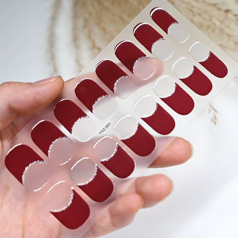 1Sheet 16Tips Green Semi Cure Gel Nail Strips Simple Cat Eye Glitter Polarized Full Nail Wrap UV Lamp Required Nail Gel Sticker