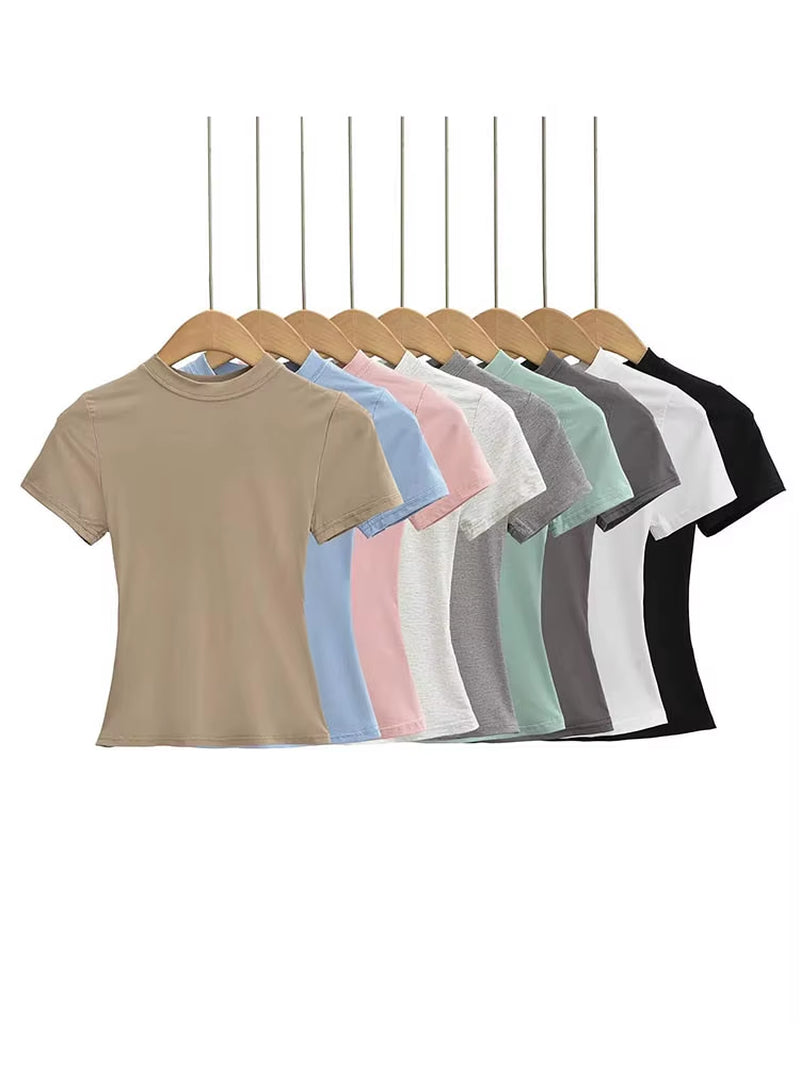 2025 New High Quality Casual T Shirt Sexy Slim Short Sleeves Fashion Trend Solid Women Clothing Y2K Tops