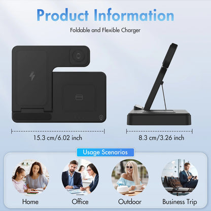 Wireless Charger, Magnetic Charging Stand Compatible with Iphone 16 15 14 13 12 11 Pro Max plus XS XR X 8, Charger for Apple Watch 9 8 7 6 5 4 3 2 SE, for Airpods 3 2 Pro, 3 in 1 Charging Station