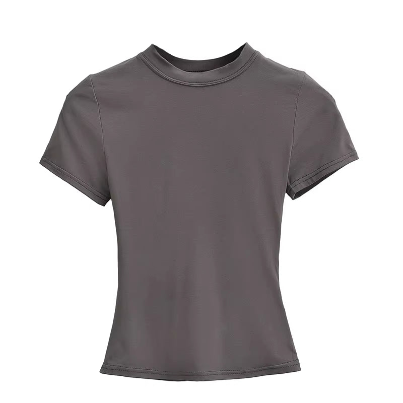 2025 New High Quality Casual T Shirt Sexy Slim Short Sleeves Fashion Trend Solid Women Clothing Y2K Tops