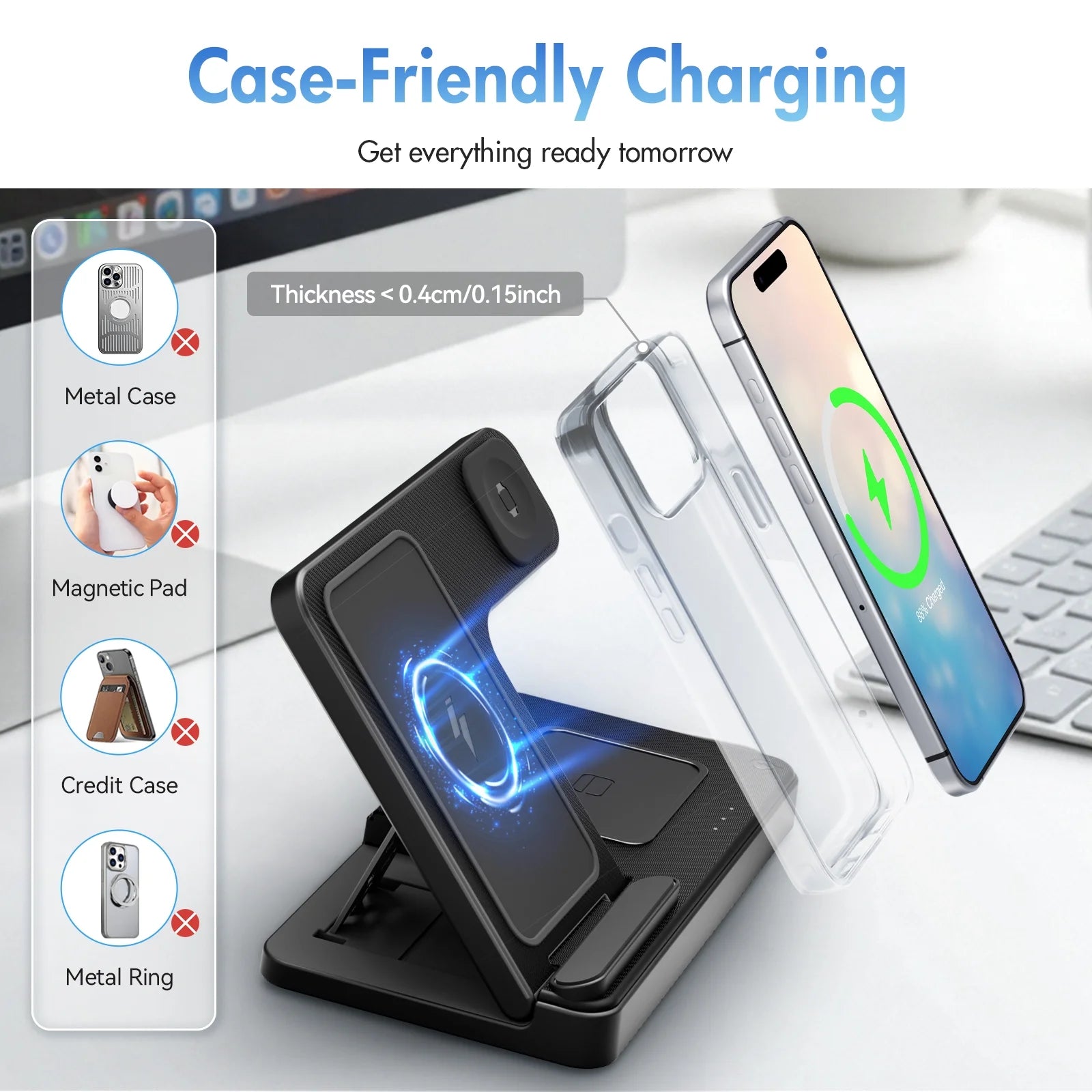 Wireless Charger, Magnetic Charging Stand Compatible with Iphone 16 15 14 13 12 11 Pro Max plus XS XR X 8, Charger for Apple Watch 9 8 7 6 5 4 3 2 SE, for Airpods 3 2 Pro, 3 in 1 Charging Station