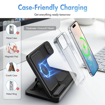 Wireless Charger, Magnetic Charging Stand Compatible with Iphone 16 15 14 13 12 11 Pro Max plus XS XR X 8, Charger for Apple Watch 9 8 7 6 5 4 3 2 SE, for Airpods 3 2 Pro, 3 in 1 Charging Station