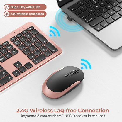 Rechargeable Wireless Keyboard Mouse Combo Full Size Cordless Keyboard & Mouse Sets with Build-In Lithium Battery Ultra Thin Quiet Keyboard Mice (Rose Gold & Black)