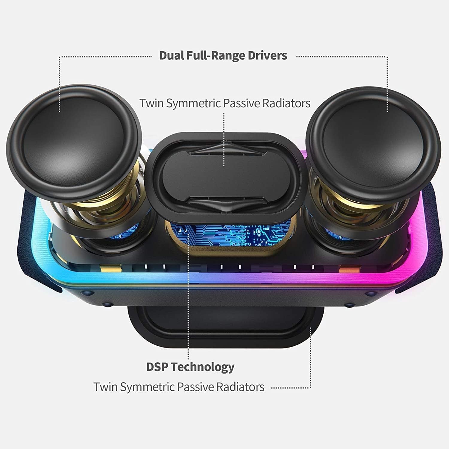 Soundbox Pro+ Bluetooth Speaker - 24W High-Performance Audio, Enhanced Bass, IPX6 Waterproof Rating, 15 Hours Playtime, Wireless Stereo Pairing, Multi-Colored LED Lights, 66 FT Range - Grey