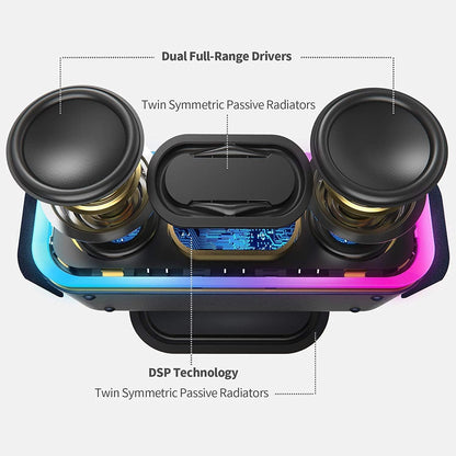 Soundbox Pro+ Bluetooth Speaker - 24W High-Performance Audio, Enhanced Bass, IPX6 Waterproof Rating, 15 Hours Playtime, Wireless Stereo Pairing, Multi-Colored LED Lights, 66 FT Range - Grey