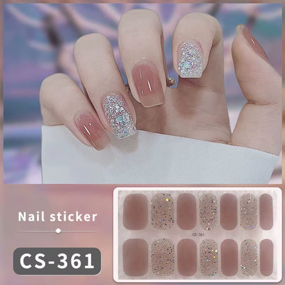 DIY Gel Nail Stickers Cured-Free Long-Lasting Solid Color Nail Strips Patch Slider Sticker Full Cover Decal Nail Manicure Patch