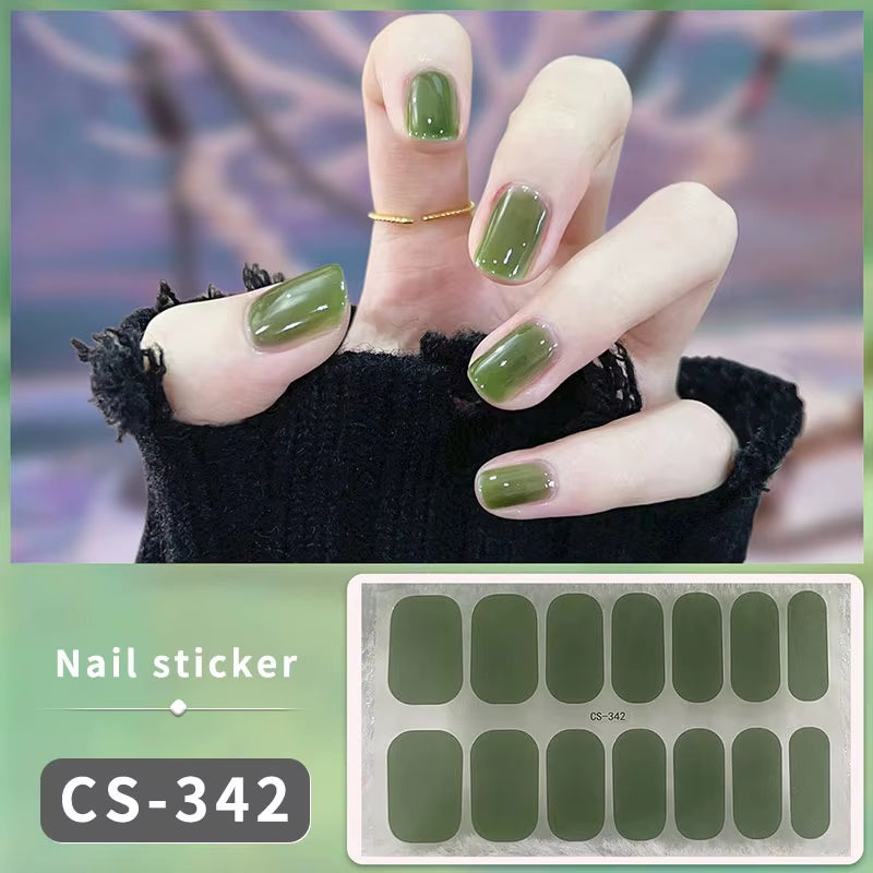 DIY Gel Nail Stickers Cured-Free Long-Lasting Solid Color Nail Strips Patch Slider Sticker Full Cover Decal Nail Manicure Patch