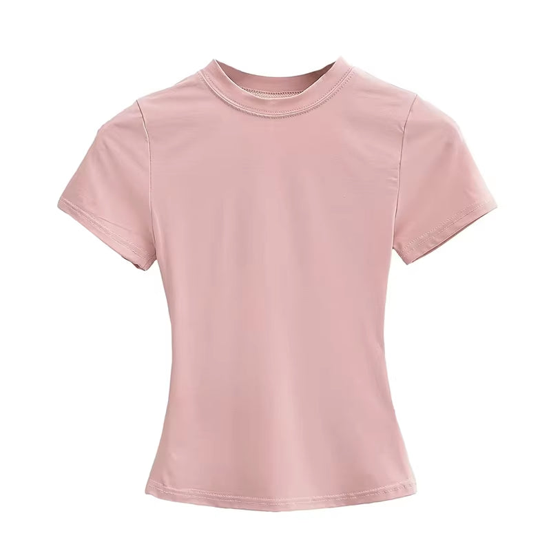 2025 New High Quality Casual T Shirt Sexy Slim Short Sleeves Fashion Trend Solid Women Clothing Y2K Tops