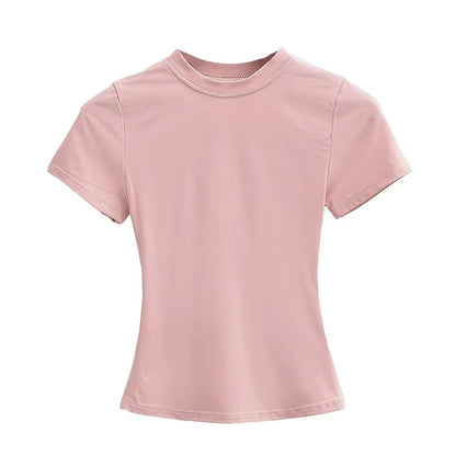2025 New High Quality Casual T Shirt Sexy Slim Short Sleeves Fashion Trend Solid Women Clothing Y2K Tops