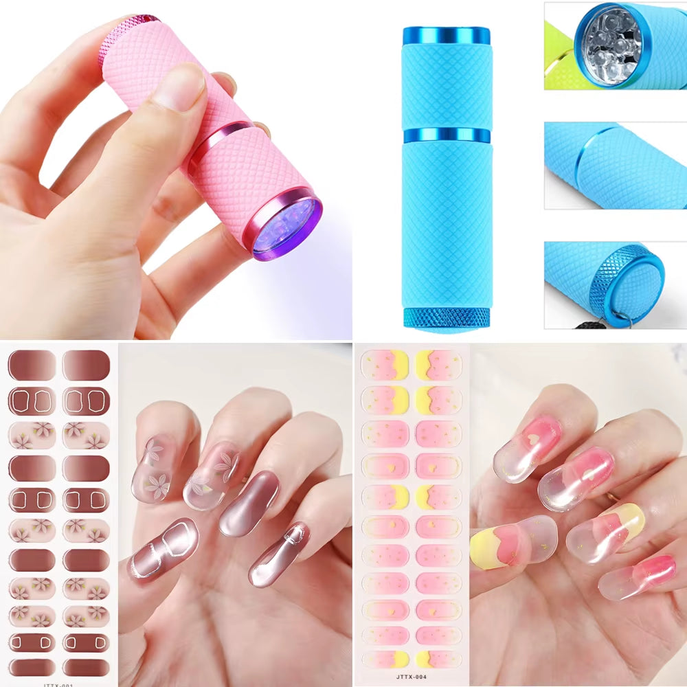 1Sheet Cured Gel Nail Strips Sticker Long-Lasting Nail Polish Strips Wraps Full Cover Gel Nail Art Stickers UV/LED Lamp Required