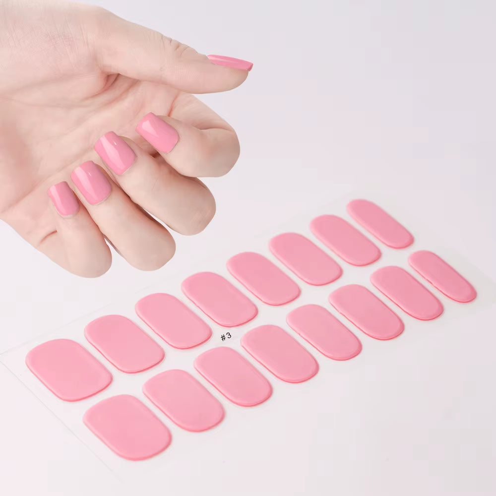 1Sheet Cured Gel Nail Strips Sticker Long-Lasting Nail Polish Strips Wraps Full Cover Gel Nail Art Stickers UV/LED Lamp Required