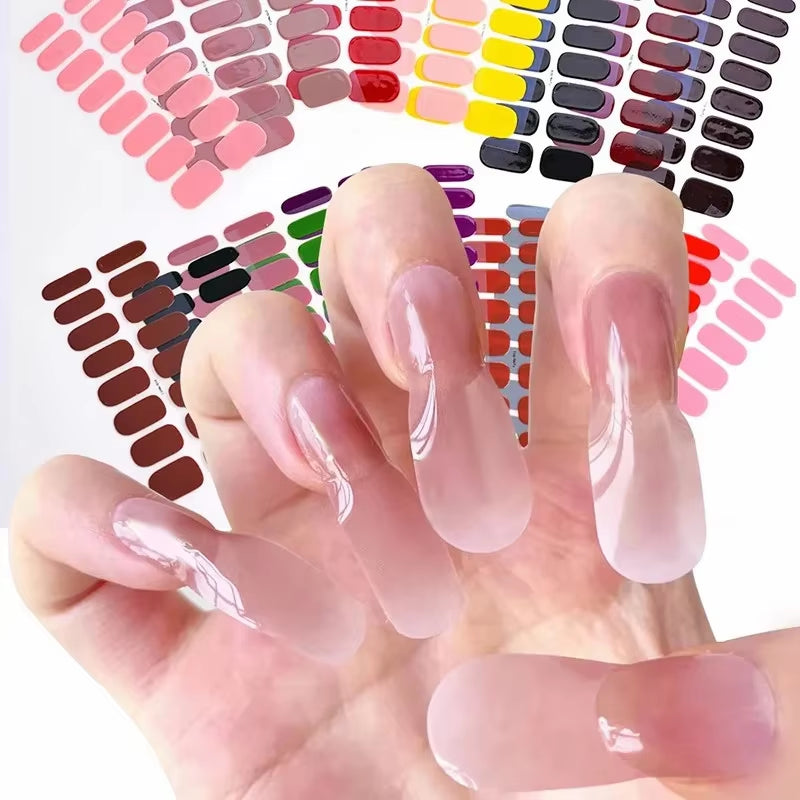DIY Gel Nail Stickers Cured-Free Long-Lasting Solid Color Nail Strips Patch Slider Sticker Full Cover Decal Nail Manicure Patch
