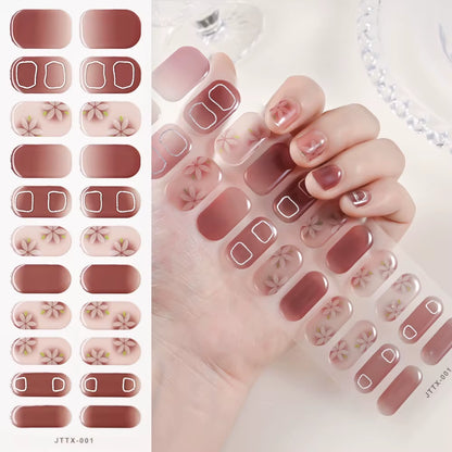 1Sheet Cured Gel Nail Strips Sticker Long-Lasting Nail Polish Strips Wraps Full Cover Gel Nail Art Stickers UV/LED Lamp Required