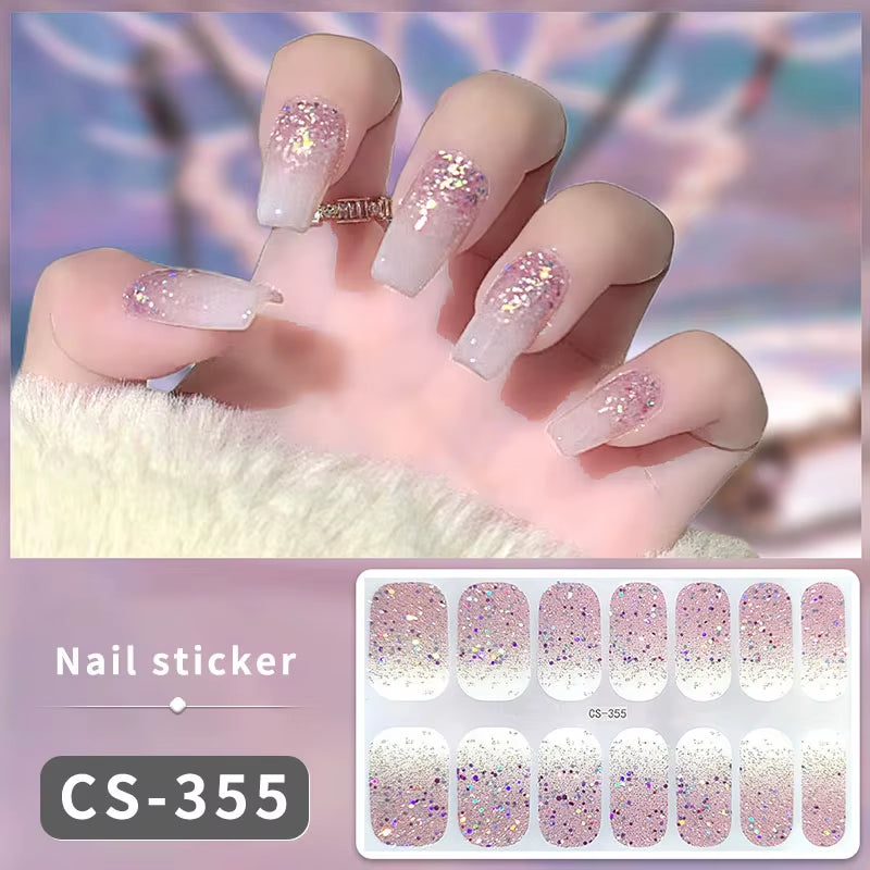 DIY Gel Nail Stickers Cured-Free Long-Lasting Solid Color Nail Strips Patch Slider Sticker Full Cover Decal Nail Manicure Patch