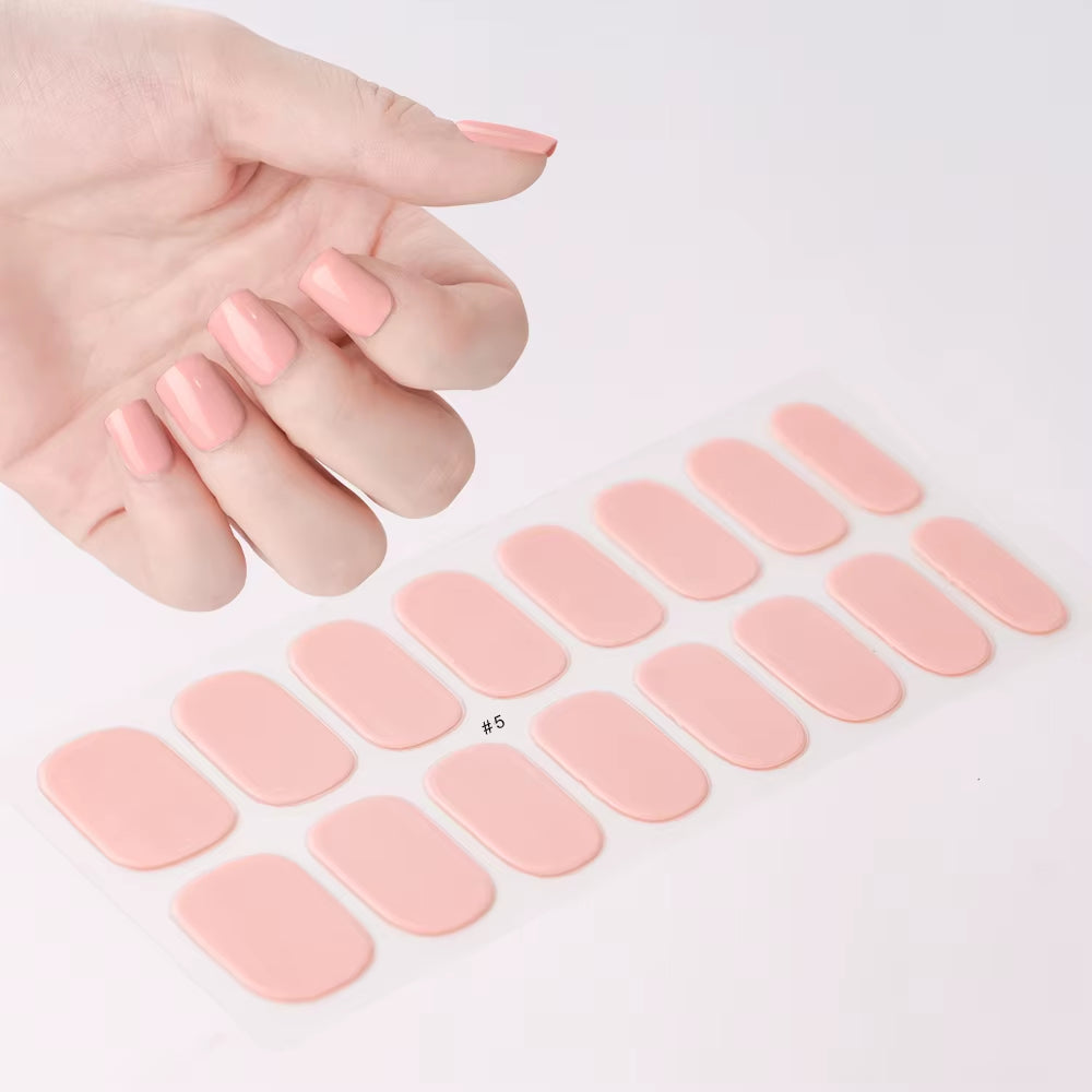 1Sheet Cured Gel Nail Strips Sticker Long-Lasting Nail Polish Strips Wraps Full Cover Gel Nail Art Stickers UV/LED Lamp Required