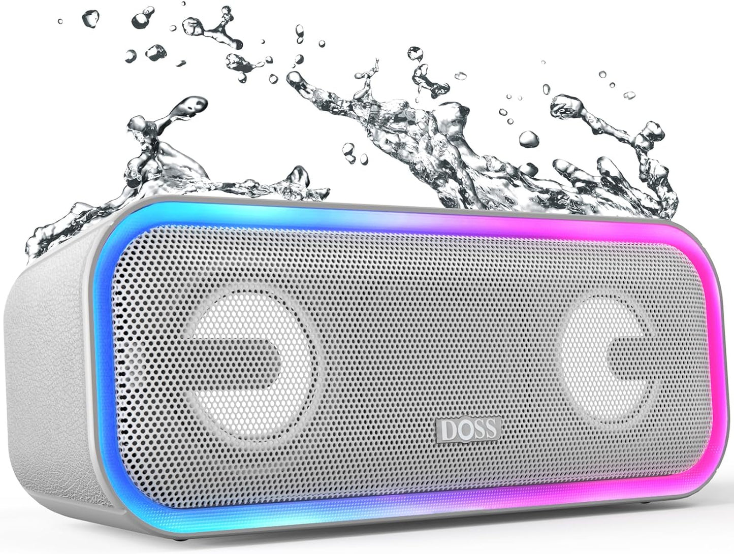 Soundbox Pro+ Bluetooth Speaker - 24W High-Performance Audio, Enhanced Bass, IPX6 Waterproof Rating, 15 Hours Playtime, Wireless Stereo Pairing, Multi-Colored LED Lights, 66 FT Range - Grey