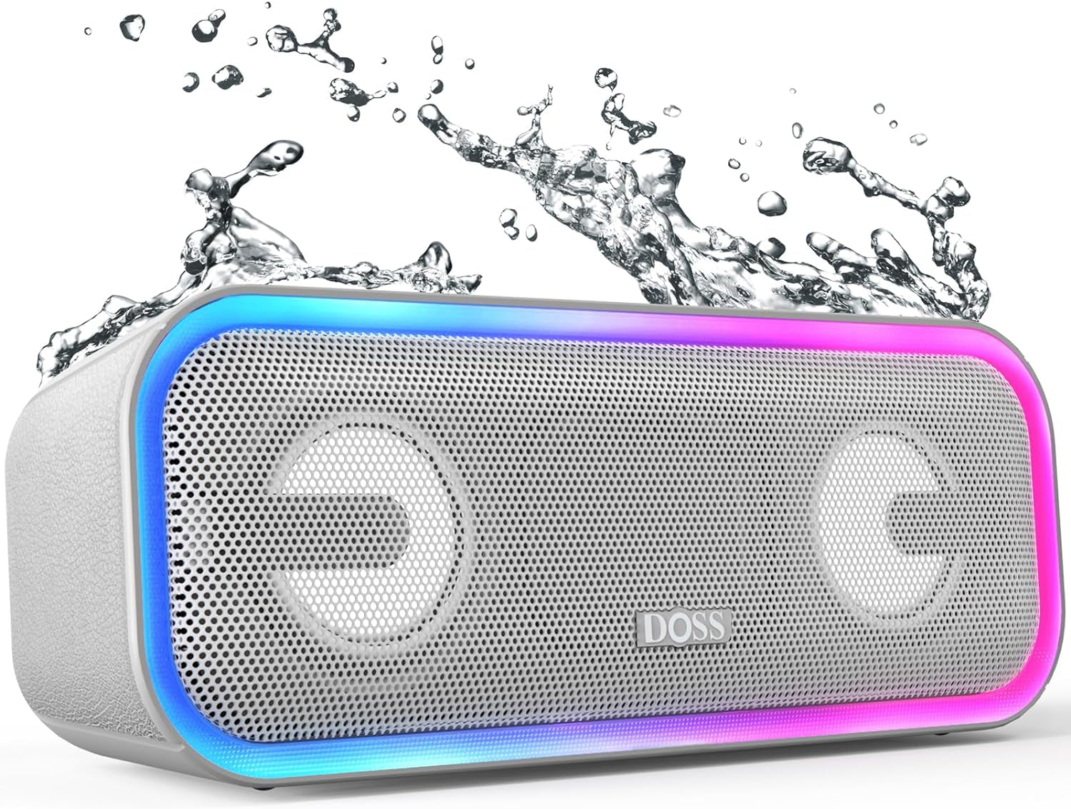 Soundbox Pro+ Bluetooth Speaker - 24W High-Performance Audio, Enhanced Bass, IPX6 Waterproof Rating, 15 Hours Playtime, Wireless Stereo Pairing, Multi-Colored LED Lights, 66 FT Range - Grey