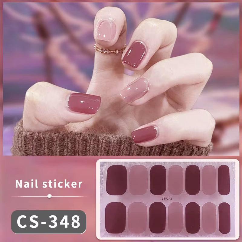 DIY Gel Nail Stickers Cured-Free Long-Lasting Solid Color Nail Strips Patch Slider Sticker Full Cover Decal Nail Manicure Patch